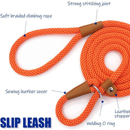 Dog Collar Slip Lead Dog Leash Nylon Solid Rope Leash Adjustable No Pull Training Dog Leash Medium and Large Dogs Pet Leashes