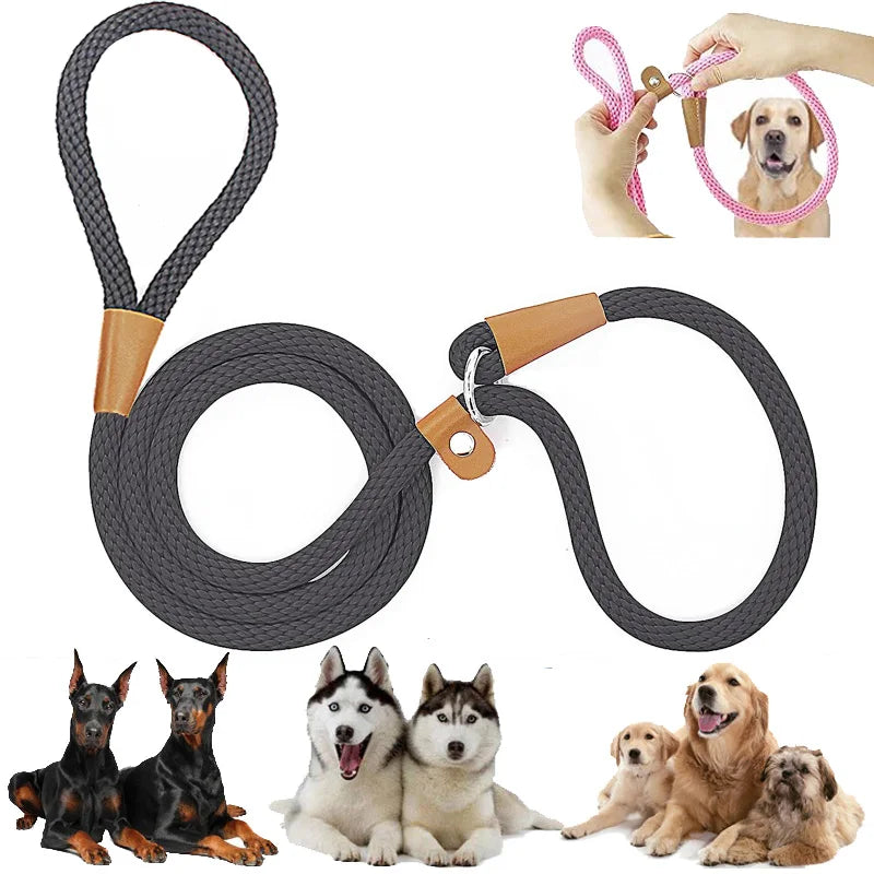 Dog Collar Slip Lead Dog Leash Nylon Solid Rope Leash Adjustable No Pull Training Dog Leash Medium and Large Dogs Pet Leashes